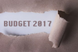 torn paper with BUDGET 2017 word. Copyspace area