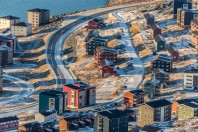 Aerial view to the streets and buildings of Nuuk, Greenland