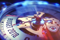 Budget 2018 - Inscription on Vintage Watch. 3D Illustration.