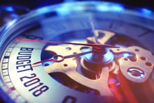 Budget 2018 - Inscription on Vintage Watch. 3D Illustration.