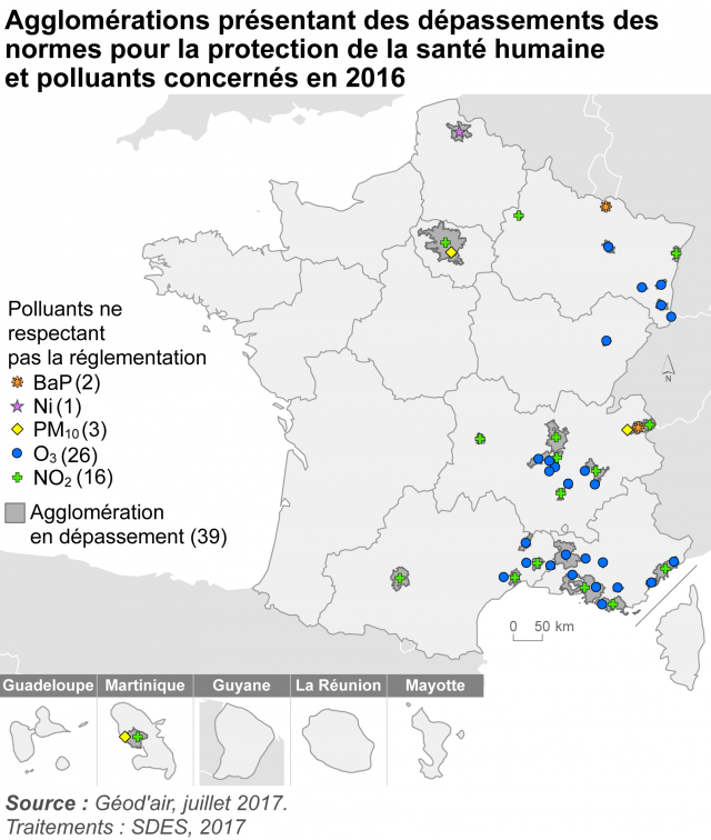 Source : Bilan de la qualité de l'air en France en 2016, Datalab