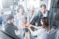 Stack of hands. Unity and teamwork concept.