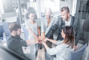 Stack of hands. Unity and teamwork concept.