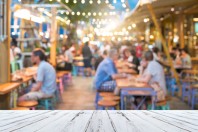 People sit in a blur banquets.