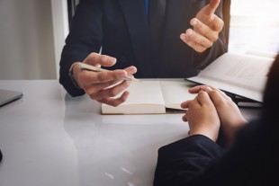 notary consultant concept , Judge gavel with client negotiation