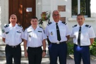 De g à d : Jacques Armesto, président de la FNGCF, William Ponsart, garde-champêtre de Cessenon-sur-Orb, lieutenant Tissier de la gendarmerie de Murviel-lès-Béziers, 
commandant de compagnie Mimouni de la gendarmerie de Béziers .