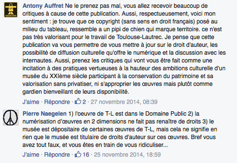 Capture d’écran Page Facebook Musée Toulouse-Lautrec copyfraud