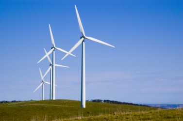 Four wind turbines on Starfish Hill, South Australia.
