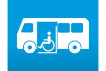 Etiqueta tipo app azul simbolo autobus para minusvalidos