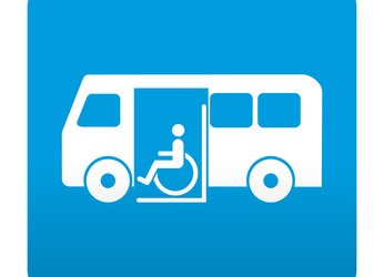 Etiqueta tipo app azul simbolo autobus para minusvalidos