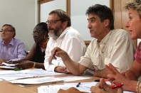 La table ronde, organisée le 29 juin rassemblait les dirigeants des principaux syndicats de la FPT (ici, de gauche à droite : Antoine Breining (FA-FPT), Awa Burlet (FNACT-CFTC), Yves Letourneux (Interco-CFDT), Jean-Louis Gadea (SUD-collectivités), Sandrine Mourey (CGT-services publics)