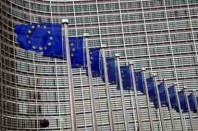 Drapeaux européens et immeuble