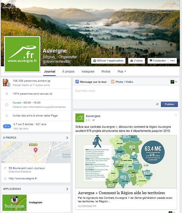 Compte Facebook de l'Auvergne