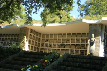 Columbarium at a cemetery, public storage of cinerary urns