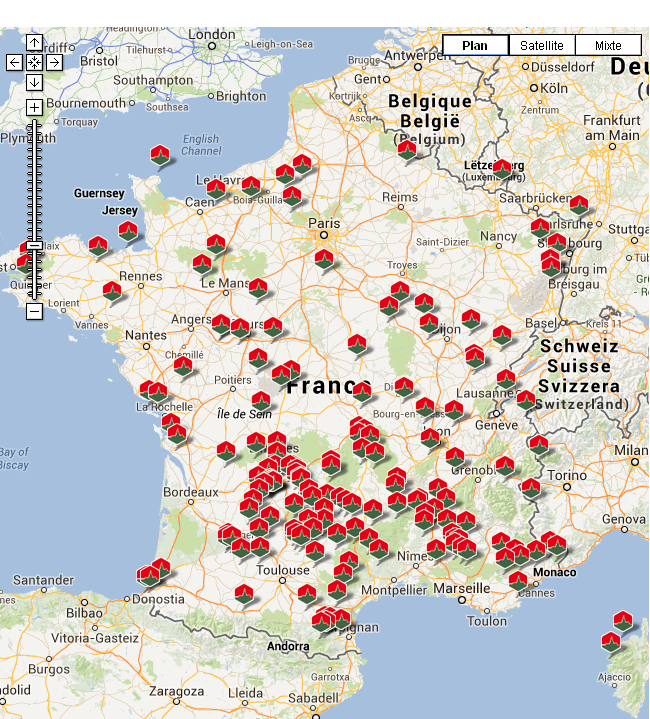 La carte des plus beaux villages de France. Cliquez sur l'image pour l'agrandir. (Sources : association des plus beaux villages de France)