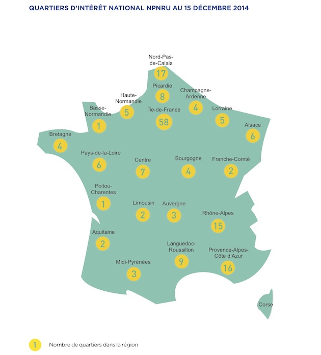 NPNRU, carte des quartiers concernés