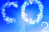 co2 written in the clouds in a clear blue sky