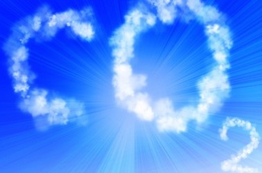 co2 written in the clouds in a clear blue sky